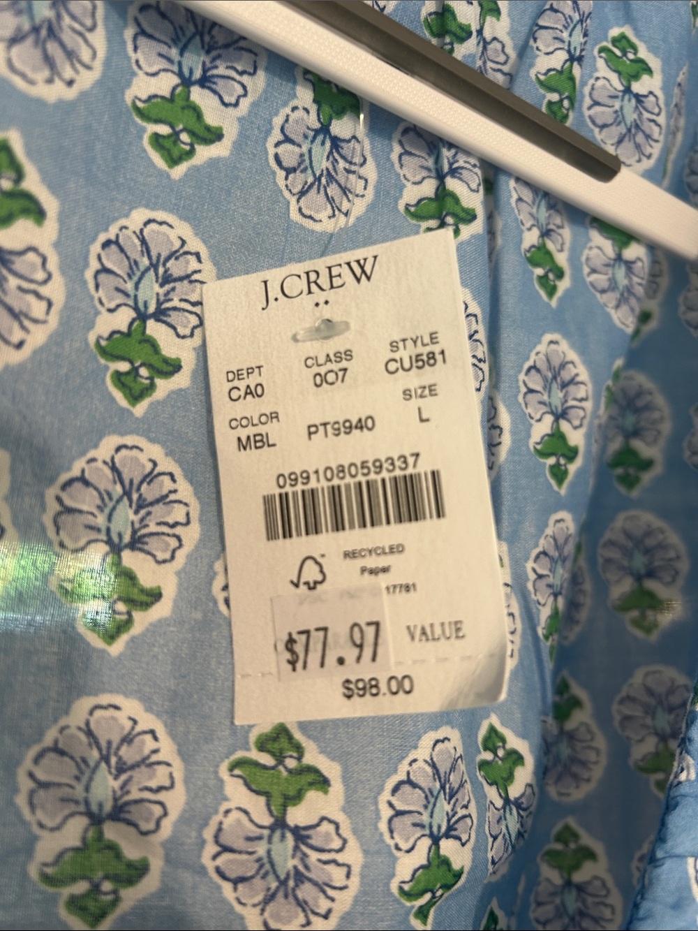 J. Crew Light Blue Floral Ruffle-Front Blouse - Picture 6 of 6